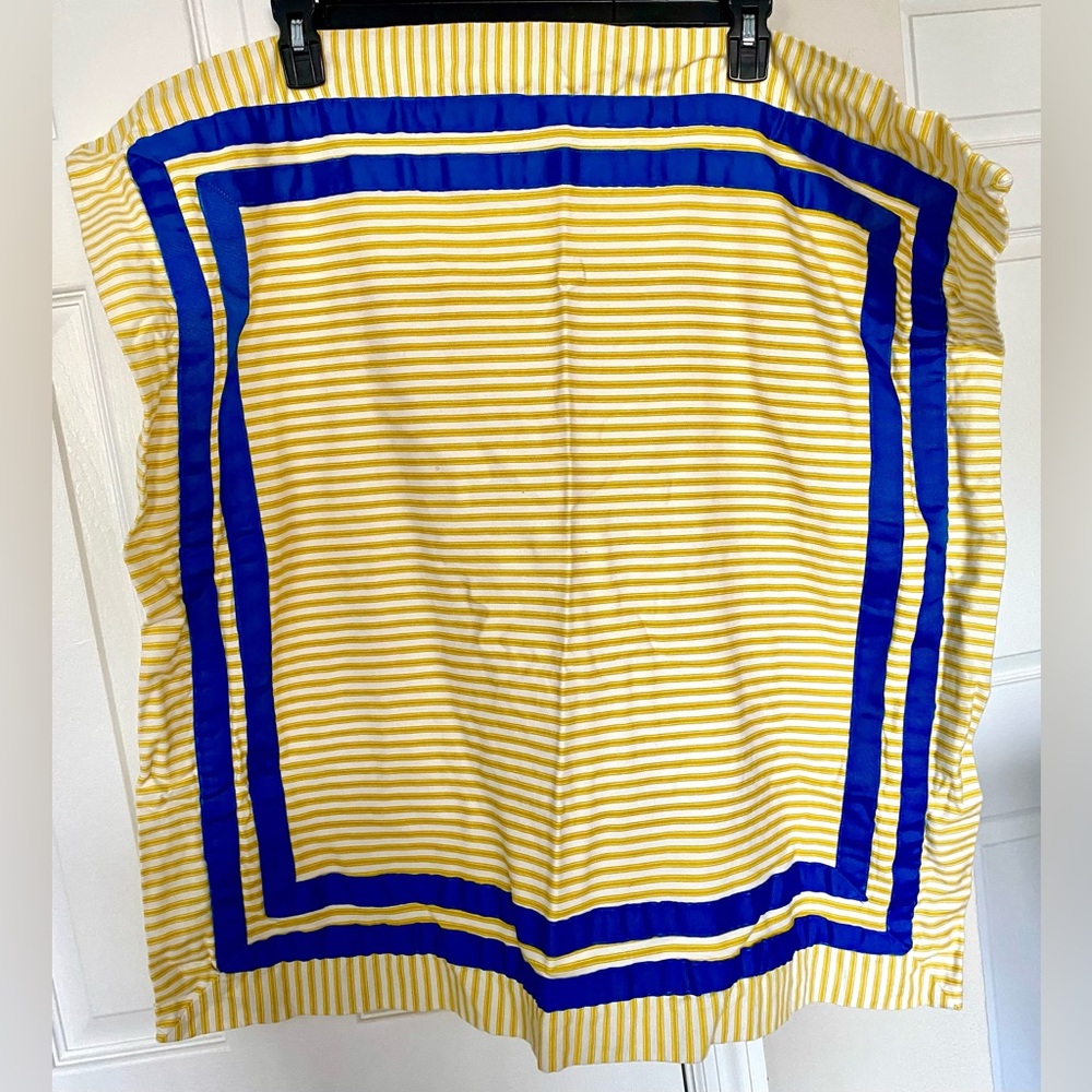Pillow Cover, All Cotton w/ Zipper.  29x29 in Yellow-White Stripe W/Blue Ribbon